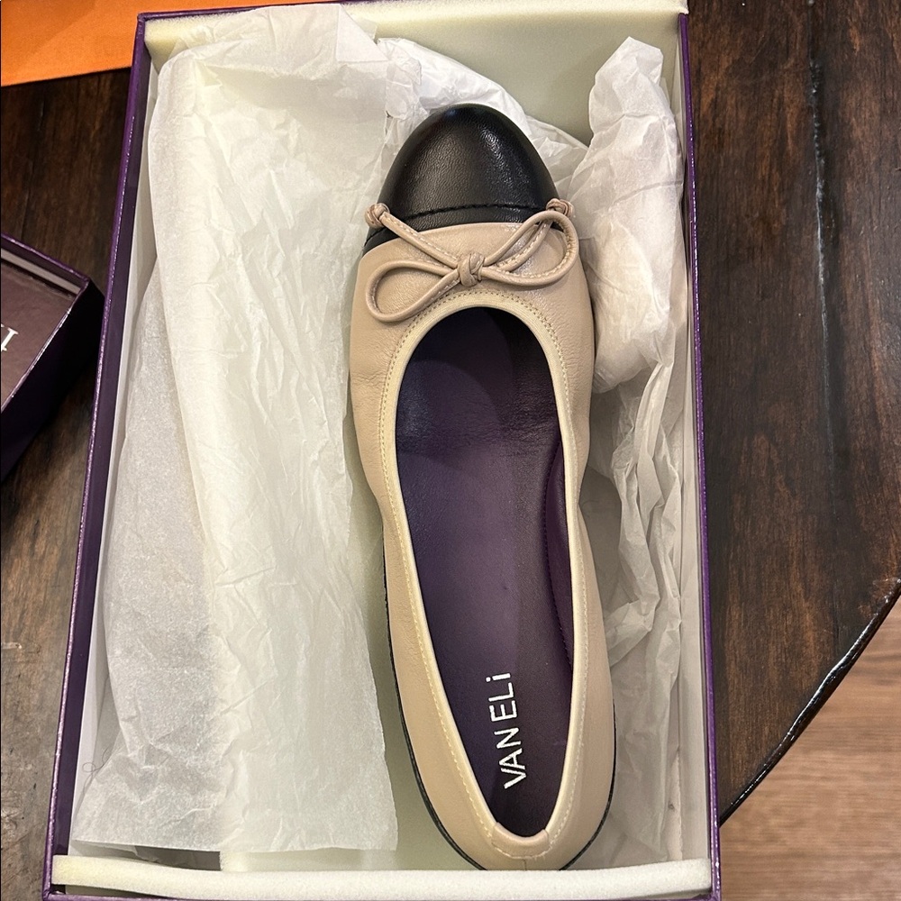 Vaneli Black and Cream Loafers with Bow
